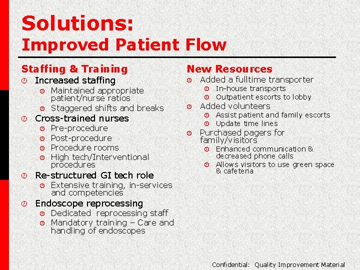 Solutions: Improved Patient Flow Staffing & Training New Resources ½ ½ Increased staffing ½