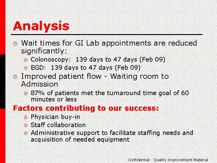 Analysis ½ Wait times for GI Lab appointments are reduced significantly: ½ ½ ½