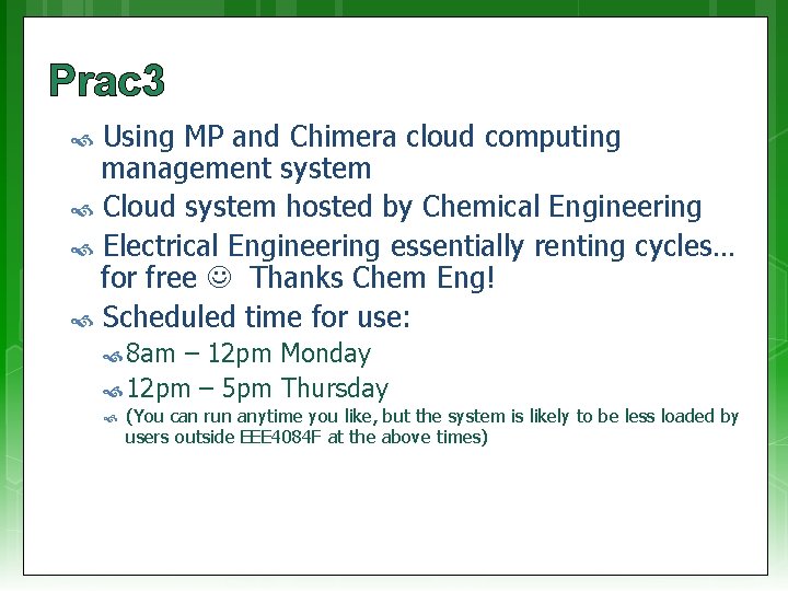 Prac 3 Using MP and Chimera cloud computing management system Cloud system hosted by