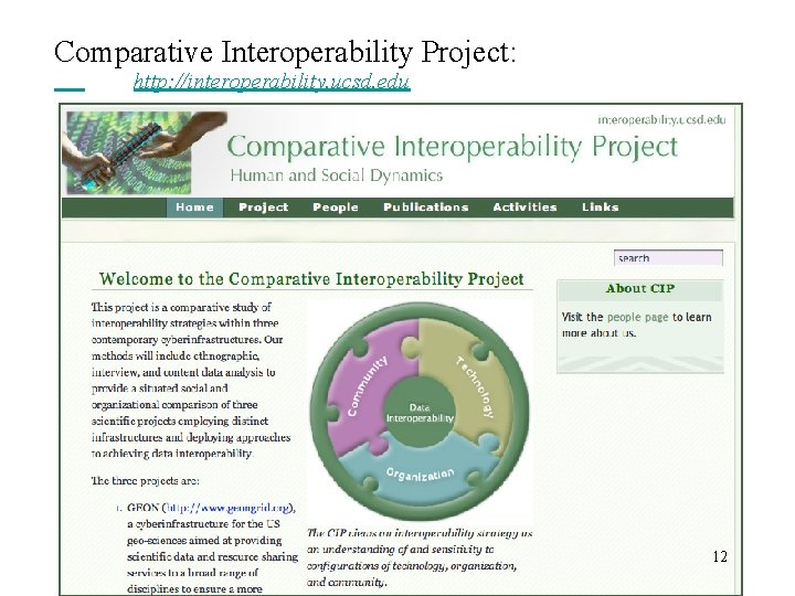 Comparative Interoperability Project: http: //interoperability. ucsd. edu 12 
