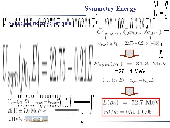 Symmetry Energy Xu/Li/Chen, PRC 82, 054607 (2010) =26. 11 Me. V Symmetry Energy Xu/Li/Chen, PRC 82, 054607 (2010) =26. 11 Me. V