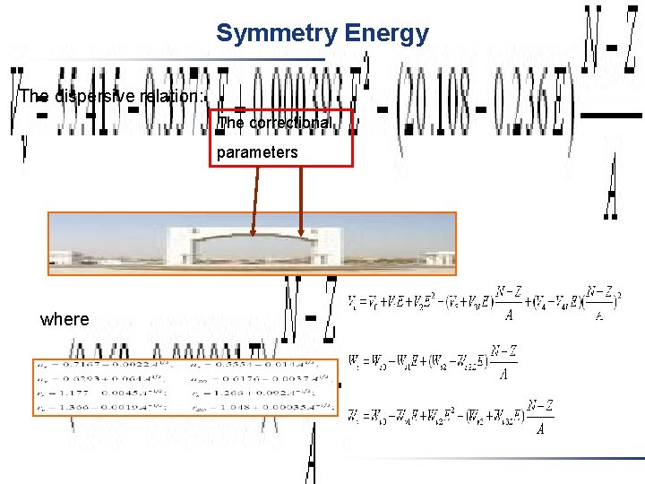 Symmetry Energy The dispersive relation: The correctional parameters where Symmetry Energy The dispersive relation: The correctional parameters where