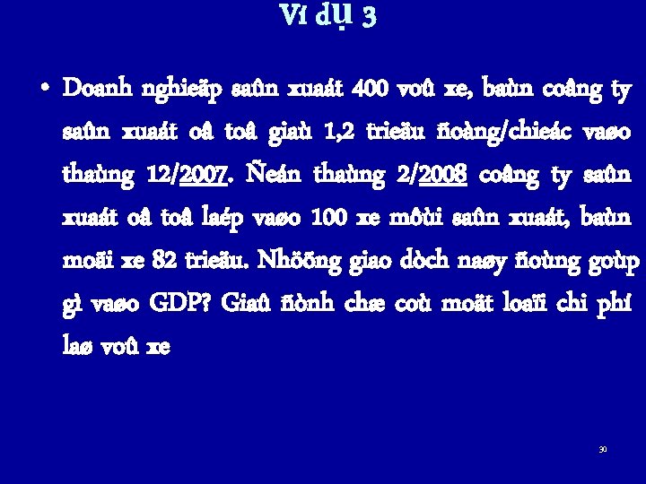 Ví dụ 3 • Doanh nghieäp saûn xuaát 400 voû xe, baùn coâng ty