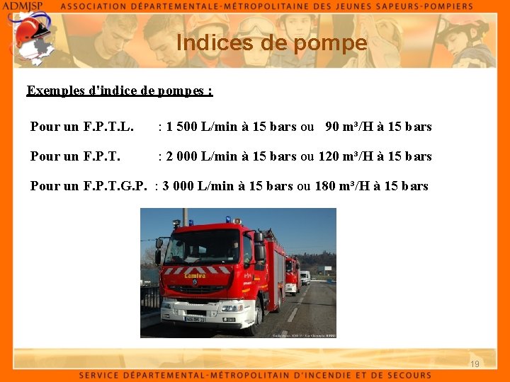 Indices de pompe Exemples d'indice de pompes : Pour un F. P. T. L.