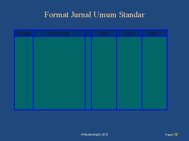 Format Jurnal Umum Standar Tanggal Keterangan F Debit Erika Amelia, SE, M. Si Kredit