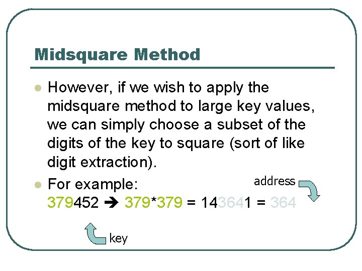 Midsquare Method l l However, if we wish to apply the midsquare method to