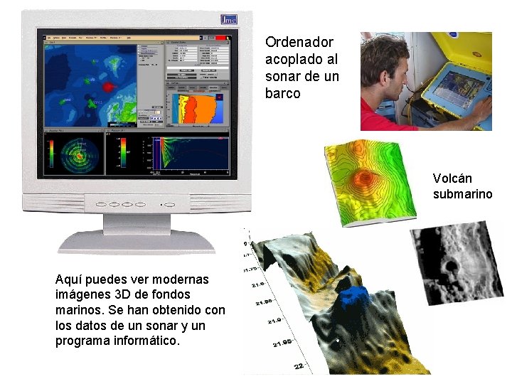 Ordenador acoplado al sonar de un barco Volcán submarino Aquí puedes ver modernas imágenes