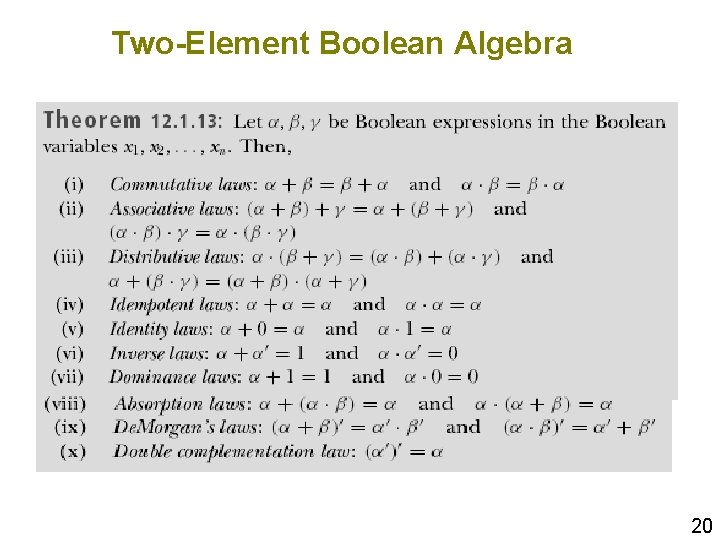 Two-Element Boolean Algebra 20 