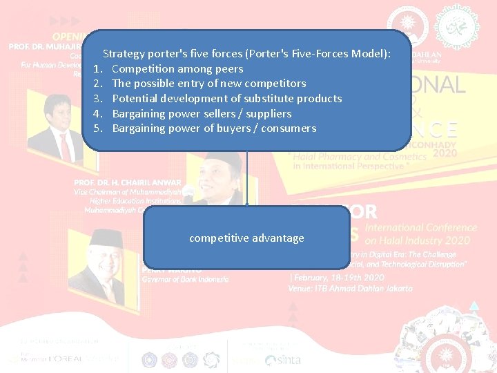 Strategy porter's five forces (Porter's Five-Forces Model): 1. Competition among peers 2. The possible