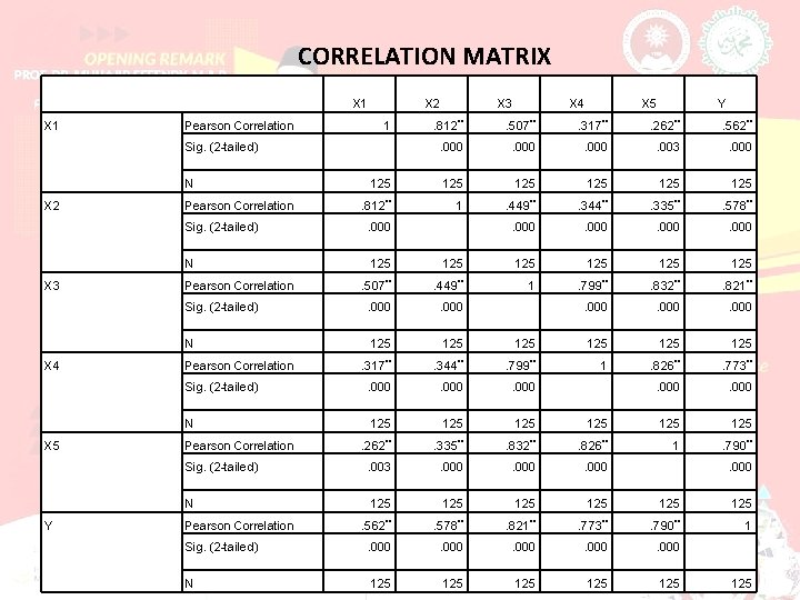 CORRELATION MATRIX X 1 Pearson Correlation X 2 1 X 2 X 3 X