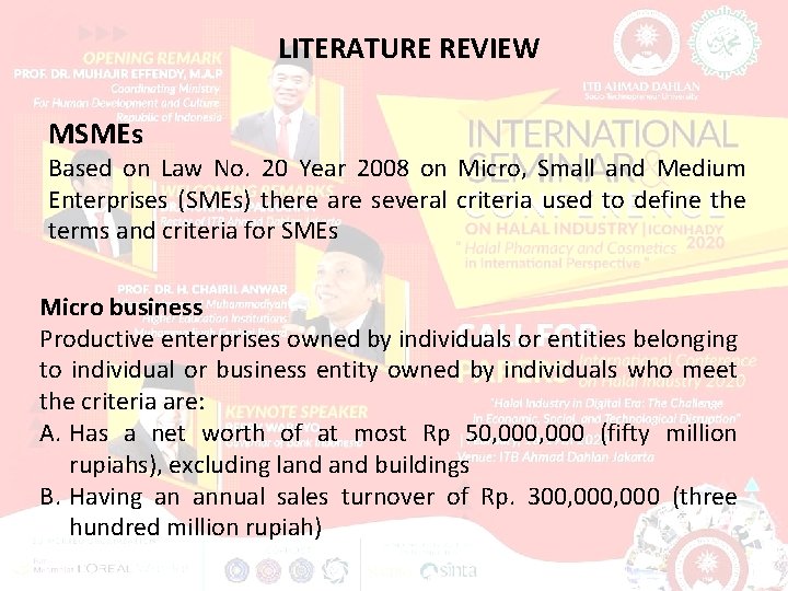 LITERATURE REVIEW MSMEs Based on Law No. 20 Year 2008 on Micro, Small and