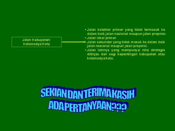 Jalan Kabupaten/ Kotamadya/Kota § Jalan kolektor primer yang tidak termasuk ke dalam baik jalan