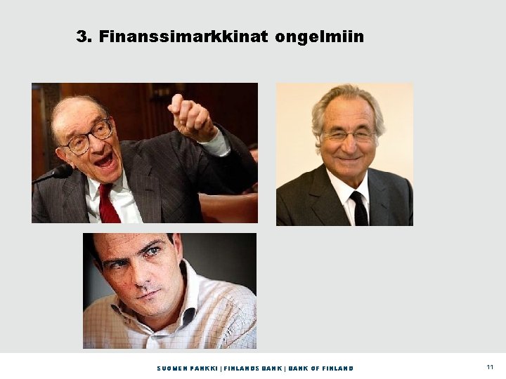 3. Finanssimarkkinat ongelmiin SUOMEN PANKKI | FINLANDS BANK | BANK OF FINLAND 11 
