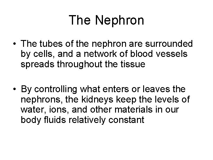 The Nephron • The tubes of the nephron are surrounded by cells, and a