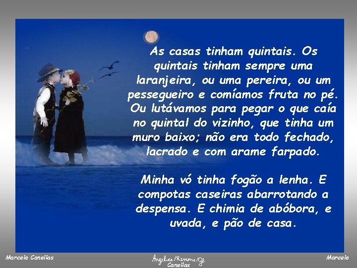 As casas tinham quintais. Os quintais tinham sempre uma laranjeira, ou uma pereira, ou