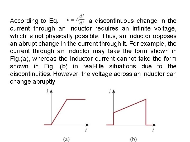 According to Eq. a discontinuous change in the current through an inductor requires an