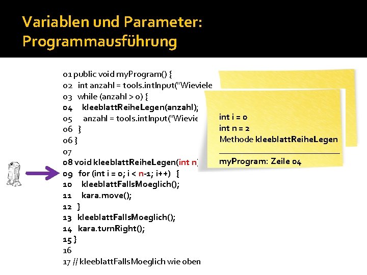 Variablen und Parameter: Programmausführung 01 public void my. Program() { 02 int anzahl =