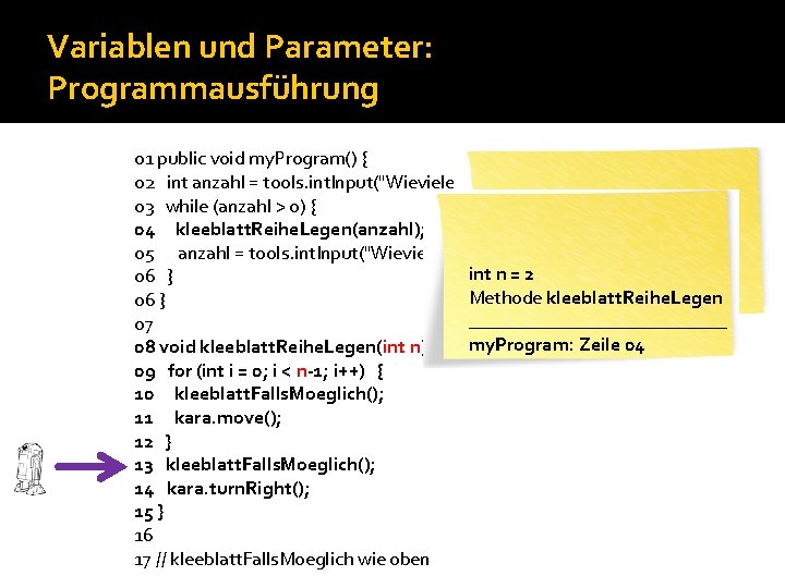 Variablen und Parameter: Programmausführung 01 public void my. Program() { 02 int anzahl =