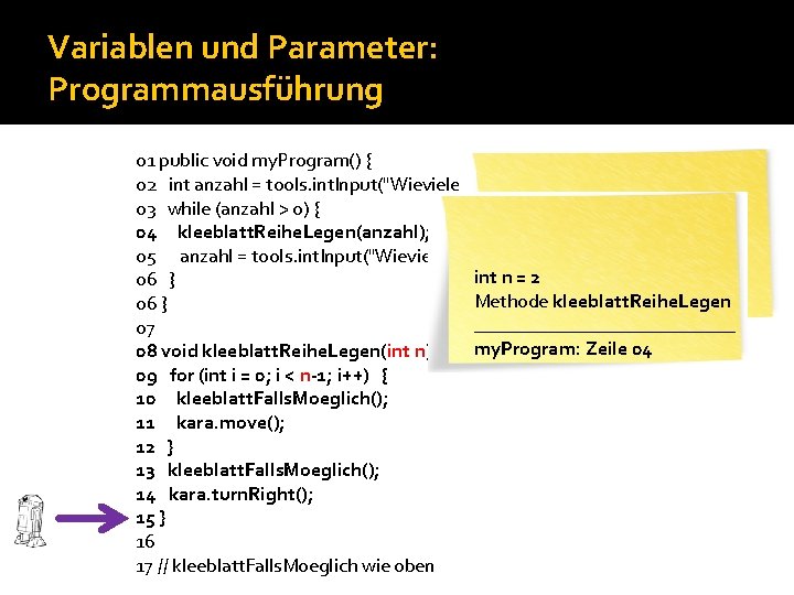 Variablen und Parameter: Programmausführung 01 public void my. Program() { 02 int anzahl =