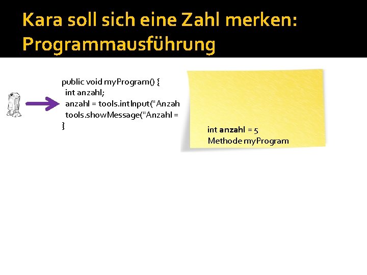 Kara soll sich eine Zahl merken: Programmausführung public void my. Program() { int anzahl;