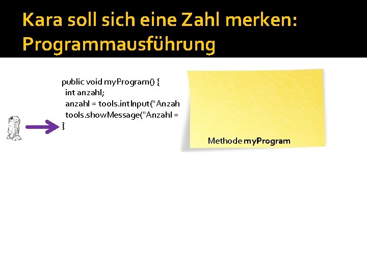 Kara soll sich eine Zahl merken: Programmausführung public void my. Program() { int anzahl;