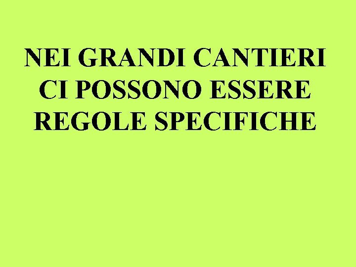 NEI GRANDI CANTIERI CI POSSONO ESSERE REGOLE SPECIFICHE 