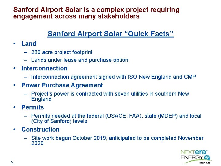 Sanford Airport Solar is a complex project requiring engagement across many stakeholders Sanford Airport
