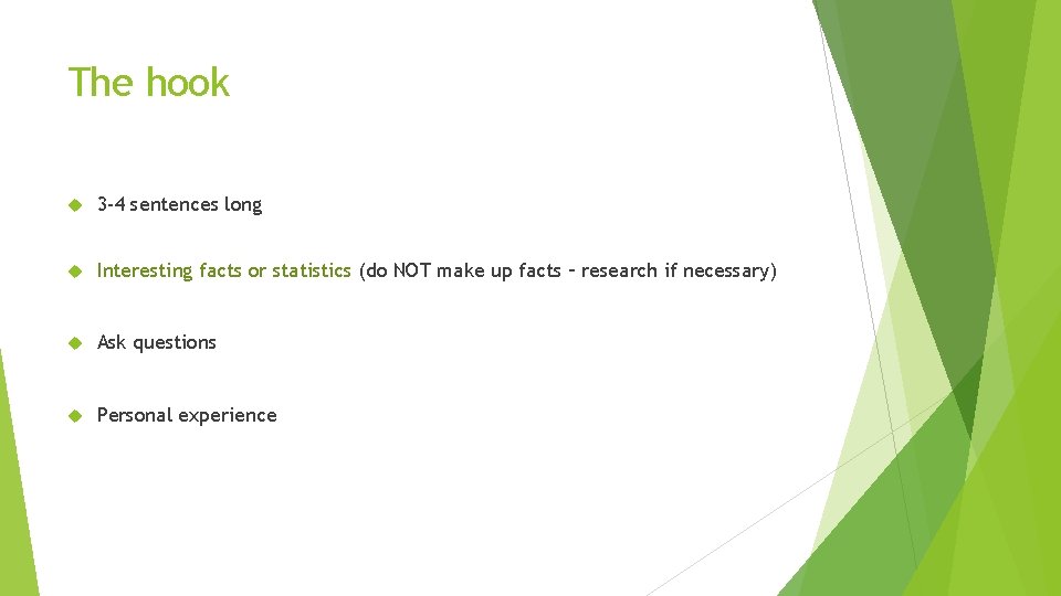 The hook 3 -4 sentences long Interesting facts or statistics (do NOT make up