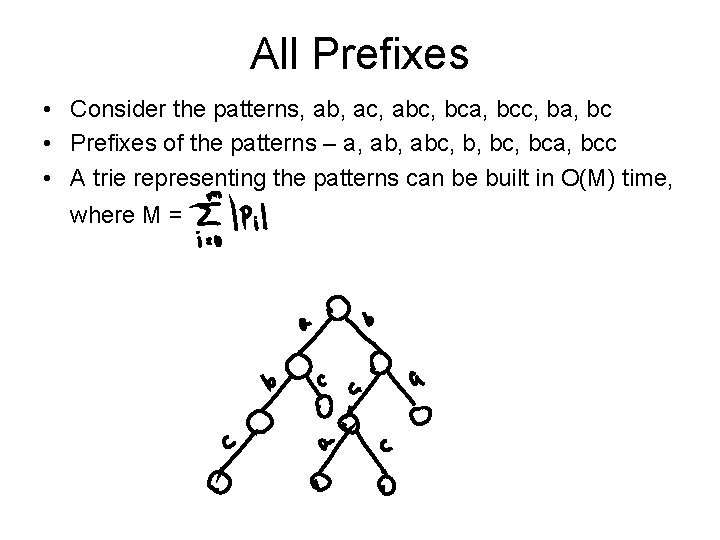 All Prefixes • Consider the patterns, ab, ac, abc, bca, bcc, ba, bc •