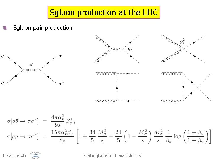 Sgluon production at the LHC Sgluon pair production J. Kalinowski Scalar gluons and Dirac