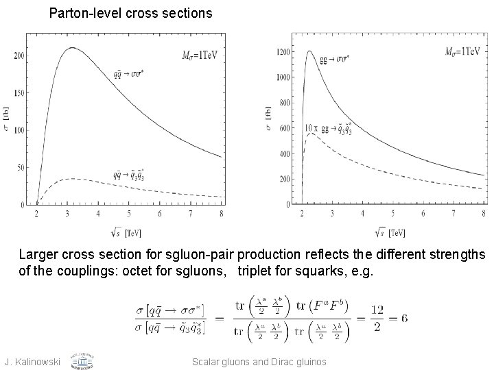 Parton-level cross sections Larger cross section for sgluon-pair production reflects the different strengths of