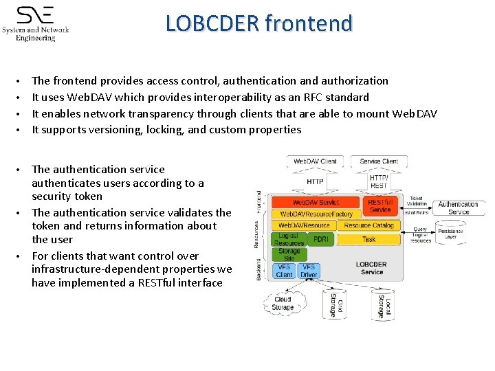 LOBCDER frontend The frontend provides access control, authentication and authorization • It uses Web.
