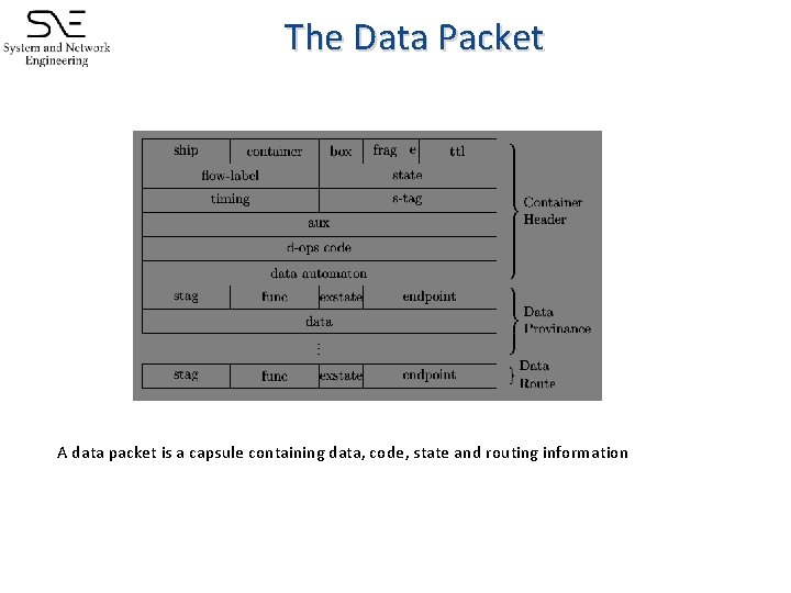 The Data Packet A data packet is a capsule containing data, code, state and
