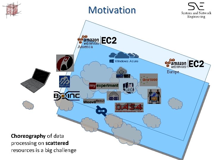 Motivation America Europe Choreography of data processing on scattered resources is a big challenge