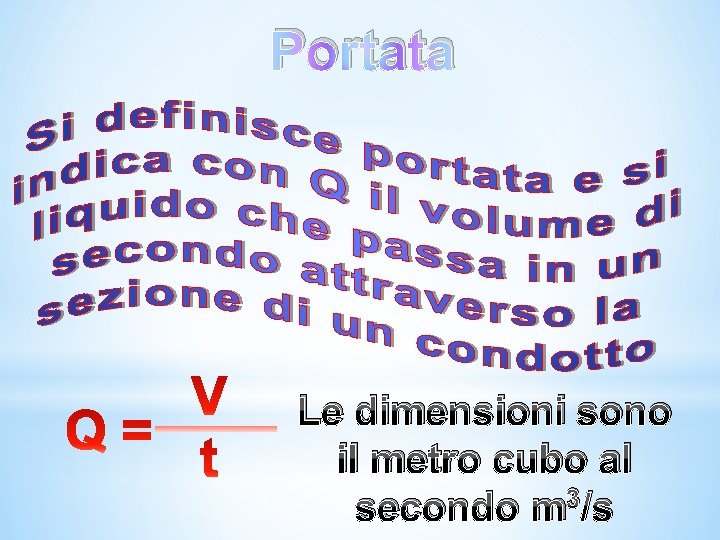 Portata Le dimensioni sono il metro cubo al secondo m 3/s Portata Le dimensioni sono il metro cubo al secondo m 3/s