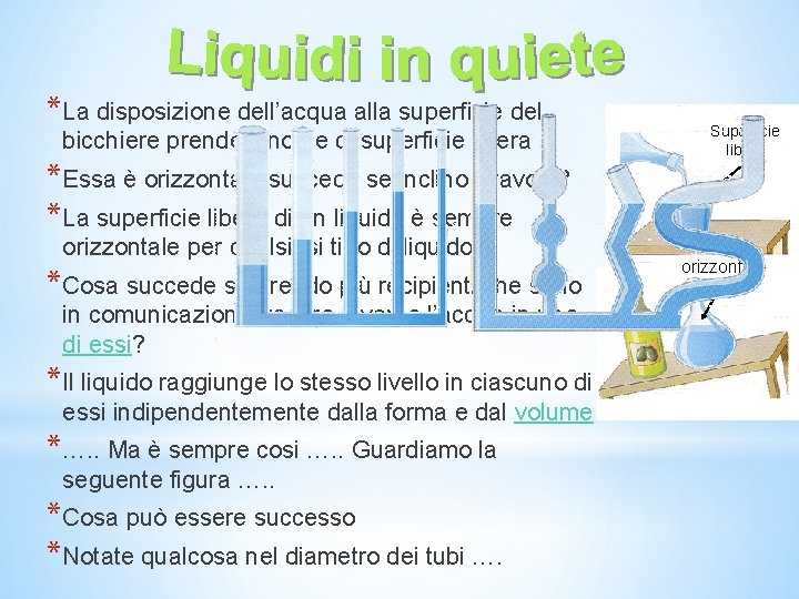 *La disposizione dell’acqua alla superficie del bicchiere prende il nome di superficie libera *Essa *La disposizione dell’acqua alla superficie del bicchiere prende il nome di superficie libera *Essa