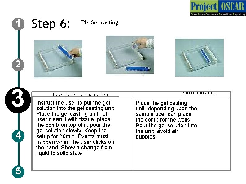 1 Step 6: T 1: Gel casting 2 3 4 5 Description of the