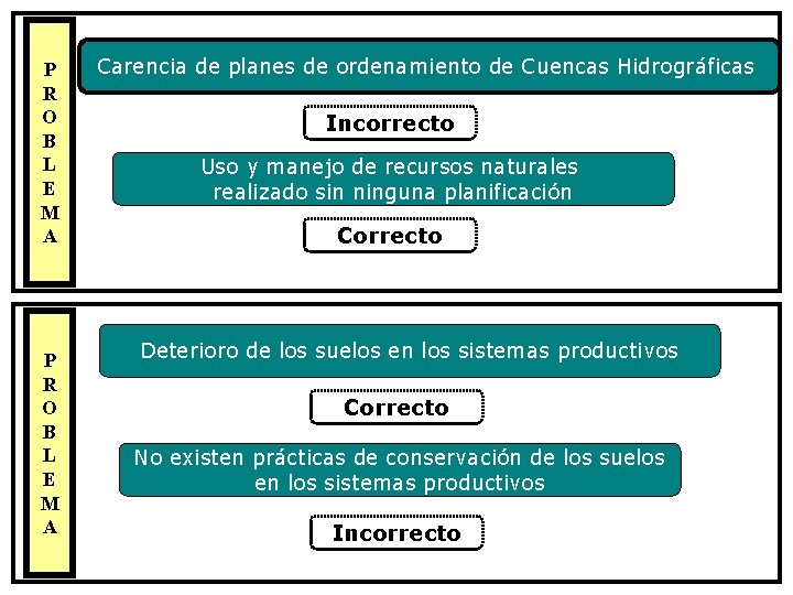 P R O B L E M A Carencia de planes de ordenamiento de