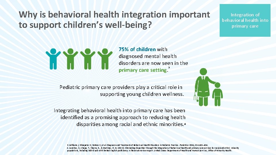 Why is behavioral health integration important to support children’s well-being? Integration of behavioral health
