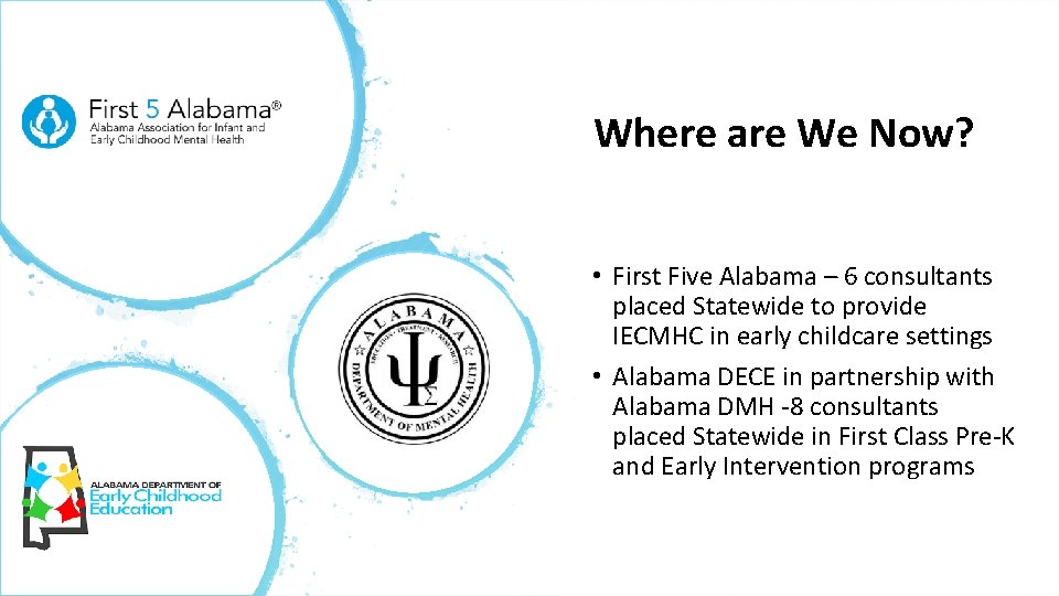 Where are We Now? • First Five Alabama – 6 consultants placed Statewide to