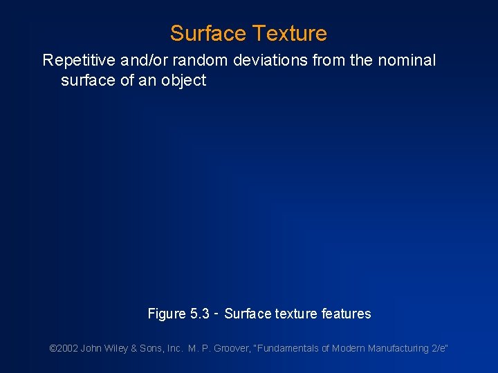 Surface Texture Repetitive and/or random deviations from the nominal surface of an object Figure Surface Texture Repetitive and/or random deviations from the nominal surface of an object Figure