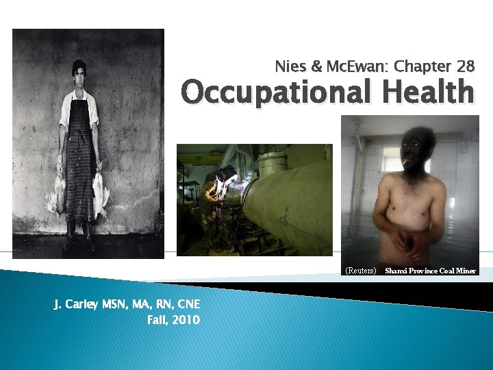 Nies & Mc. Ewan: Chapter 28 Occupational Health (Reuters) J. Carley MSN, MA, RN,