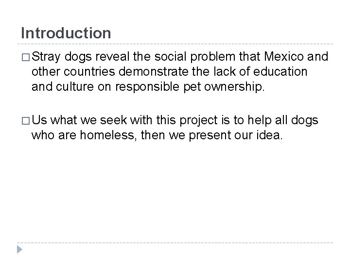 Introduction � Stray dogs reveal the social problem that Mexico and other countries demonstrate