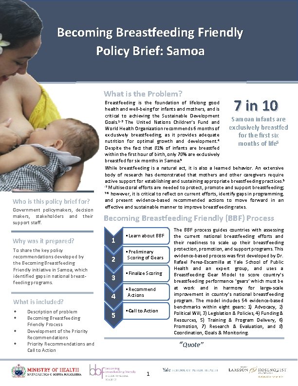 Becoming Breastfeeding Friendly Policy Brief: Samoa What is the Problem? Who is this policy