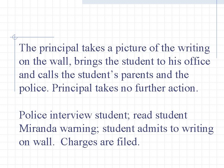 The principal takes a picture of the writing on the wall, brings the student