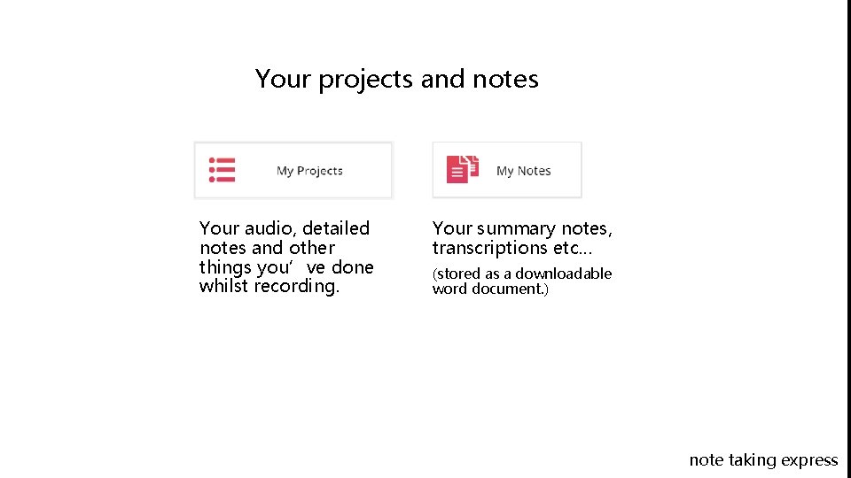 Your projects and notes Your audio, detailed notes and other things you’ve done whilst