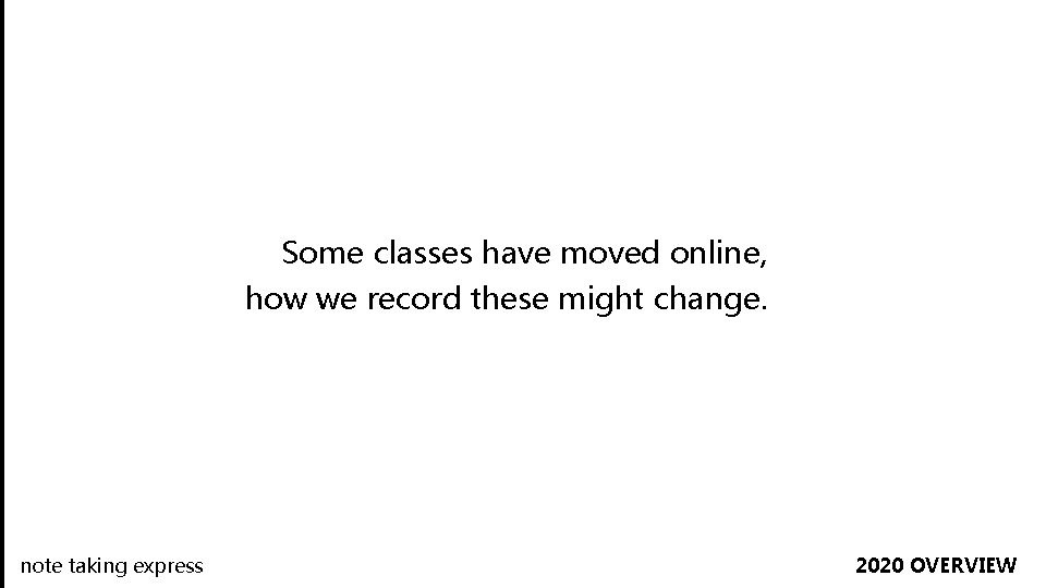 Some classes have moved online, how we record these might change. note taking express