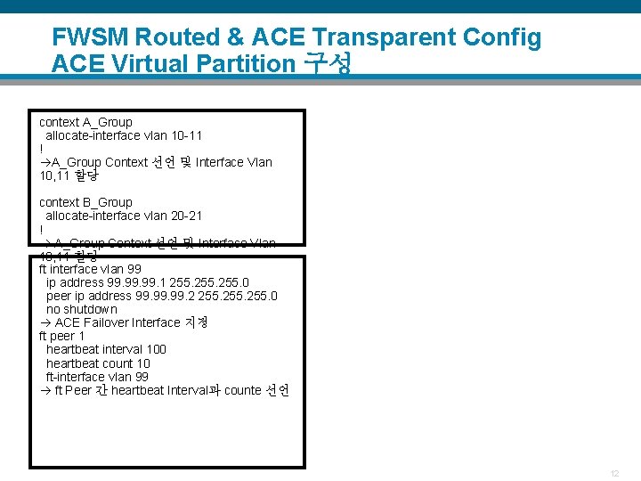 FWSM Routed & ACE Transparent Config ACE Virtual Partition 구성 context A_Group allocate-interface vlan