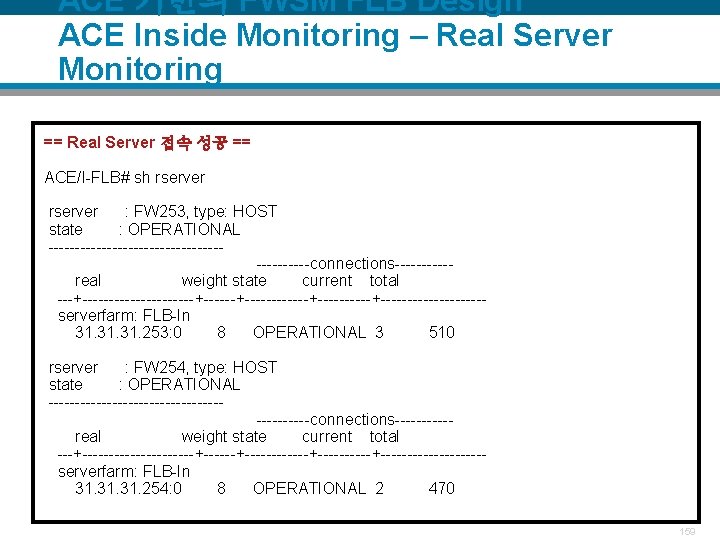 ACE 기반의 FWSM FLB Design ACE Inside Monitoring – Real Server Monitoring == Real