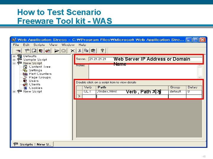 How to Test Scenario Freeware Tool kit - WAS Web Server IP Address or